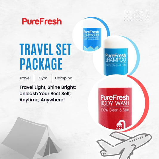 PureFresh Travel Set Package - Shampoo 60ml, Conditioner 60 ml, Body Wash 60 ml - Shop at BioZkin.com
